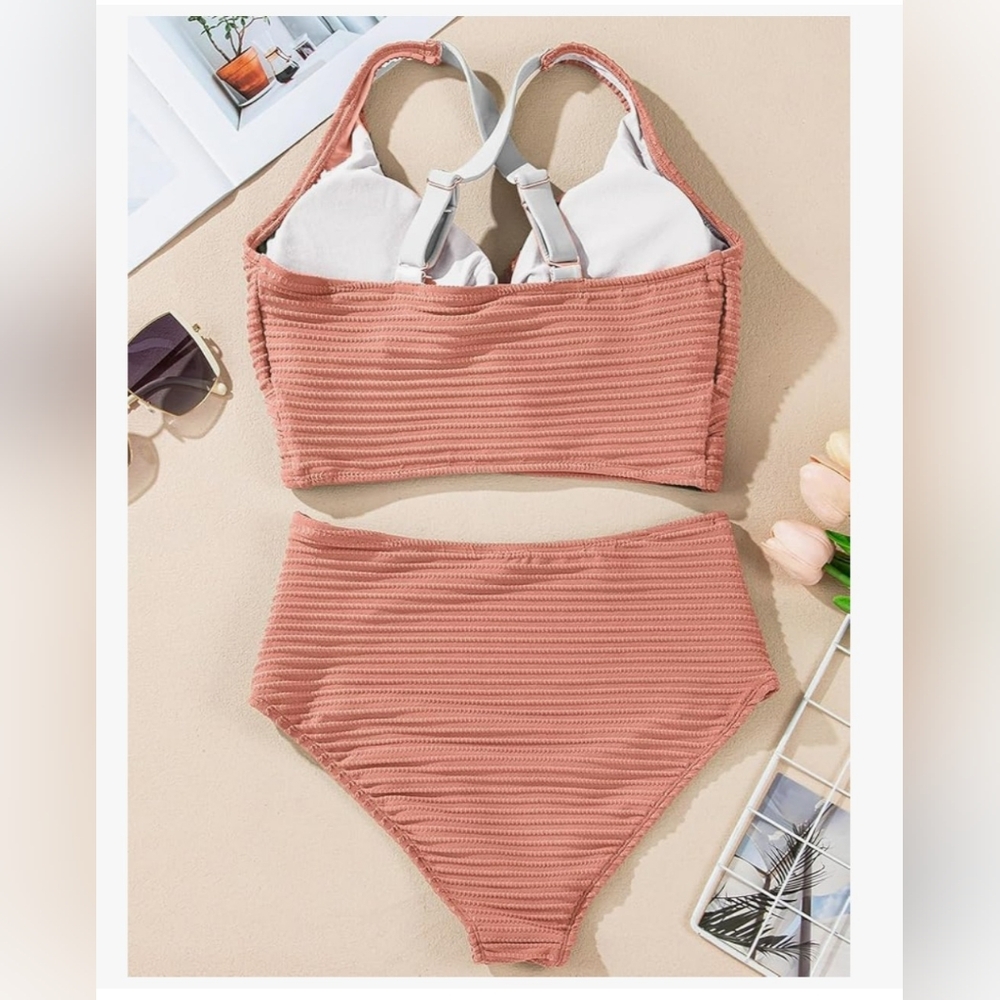 Ribbed Pink Bikini Set Size Large L - Picture 5 of 8